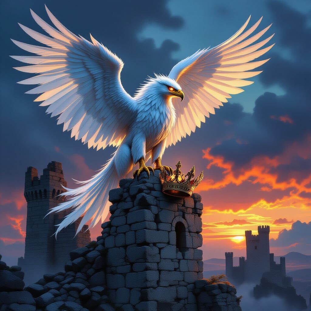 Griffin Guarding Ancient Ruins in Epic Fantasy Style