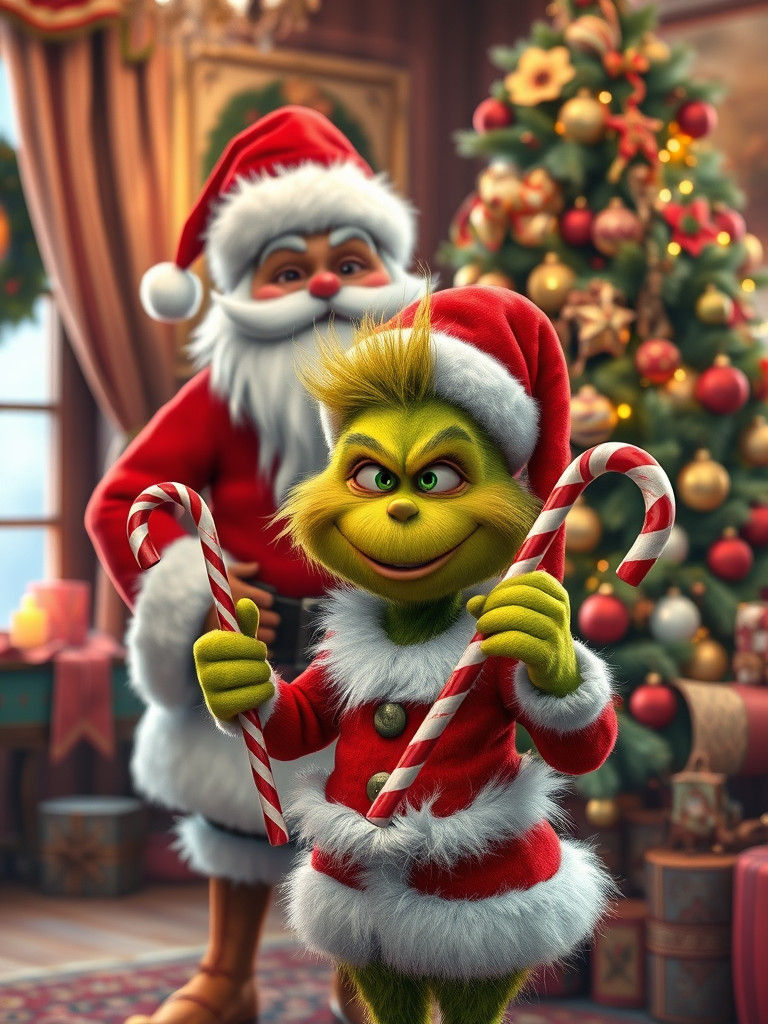 Grinch and Santa: 3D Animated Christmas Scene