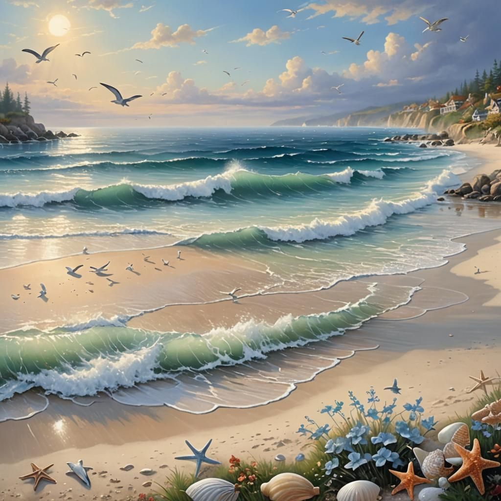 Seashore Fantasy: White Sand Beach in Ethereal Style