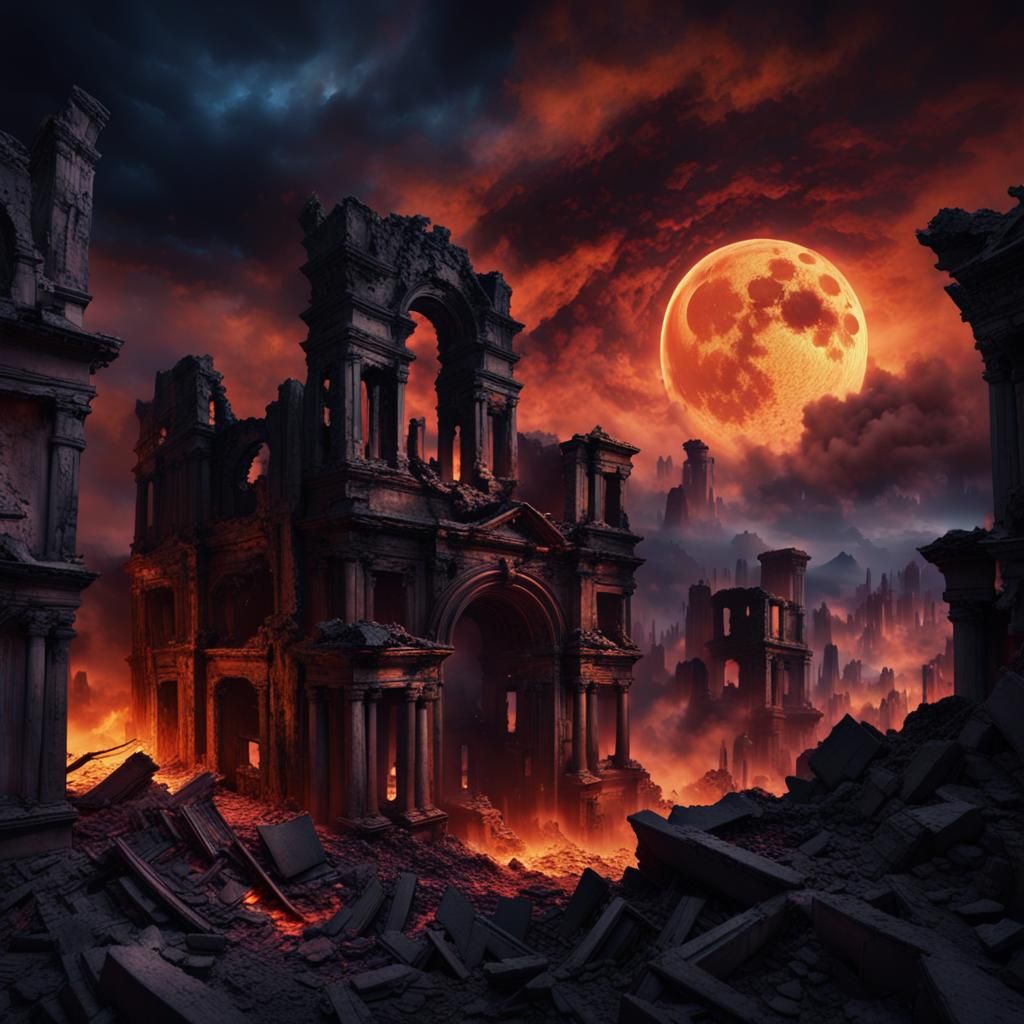 Hellish Earthquake: Black Moon Dark Fantasy Landscape