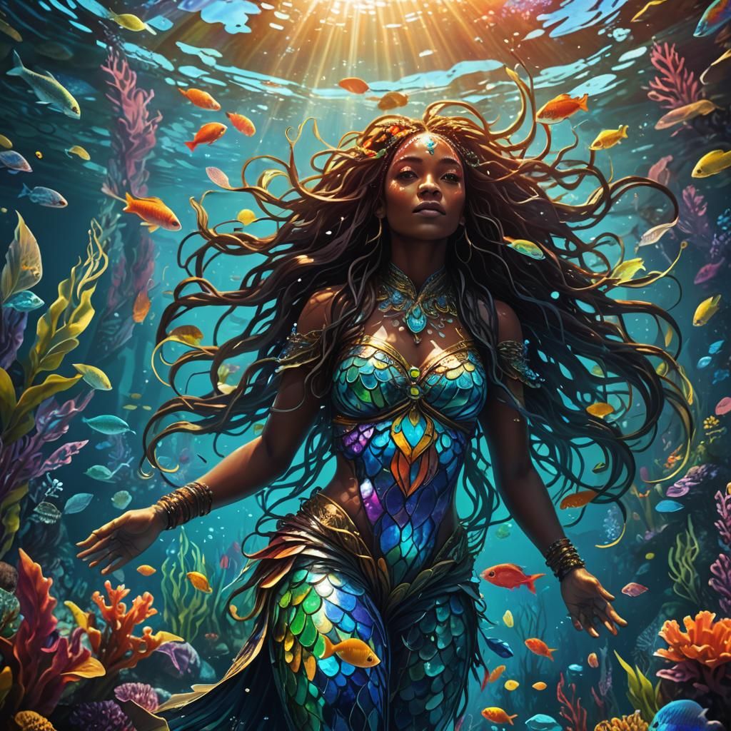 Mami Wata in a Vibrant Underwater Realm