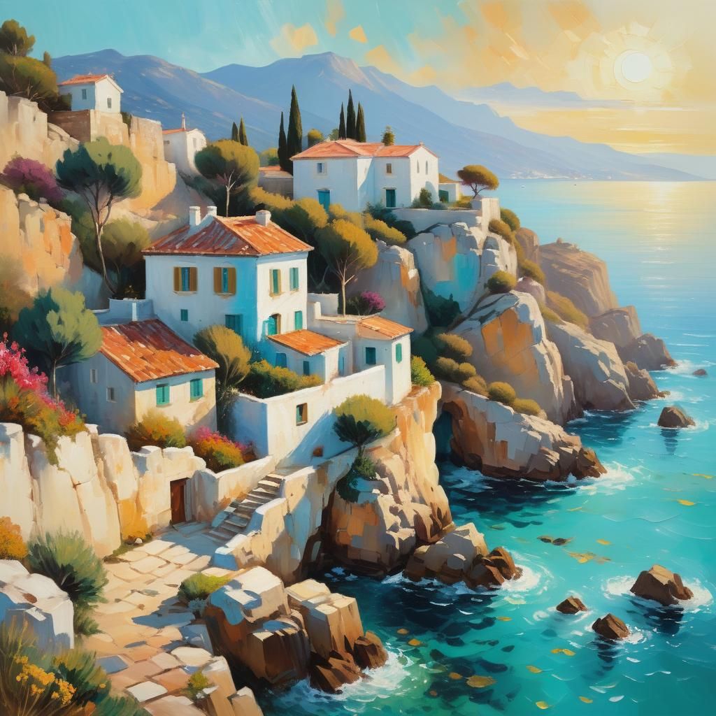 Mediterranean House in Impressionist Oil Painting
