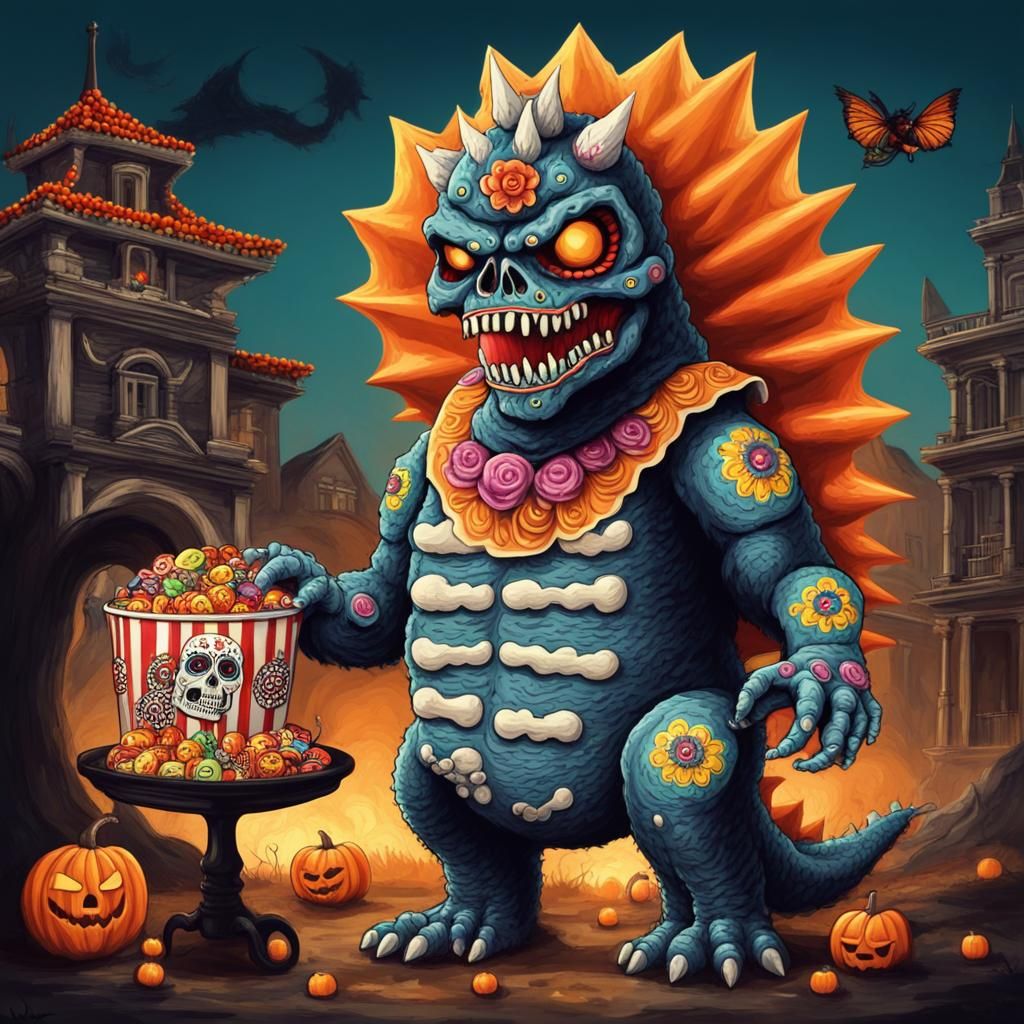 Day of the Dead Godzilla Kaiju Giving Candy