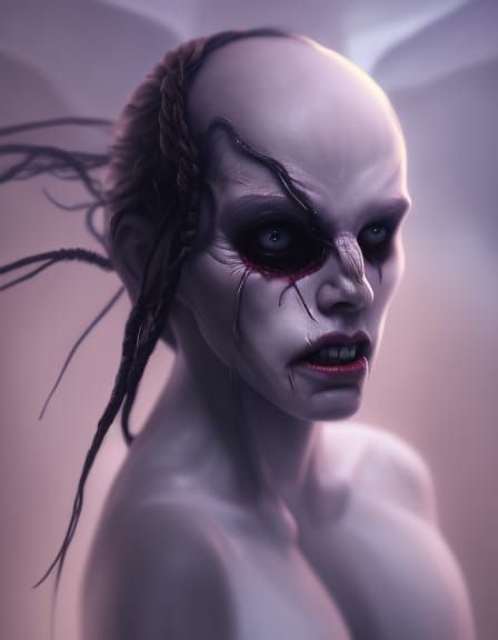 Detailed Female Demon with Twisted Horns