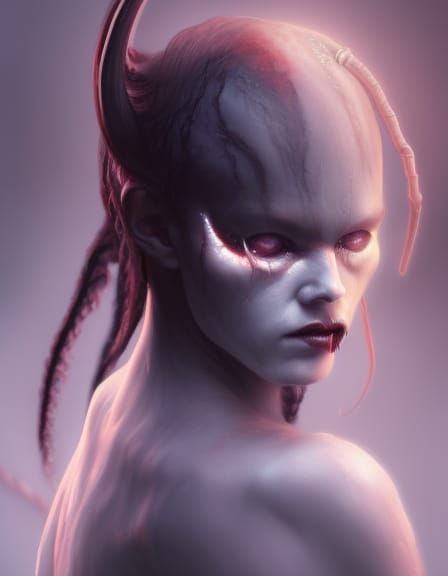 Pale Faced Demon with Twisted Horns in Horror Style