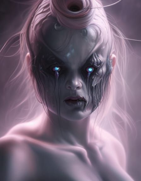 Pale Demon with Twisted Horns in Dramatic Lighting