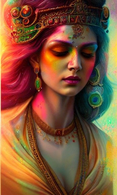 Fire Goddess at Holi Festival: Digital Painting