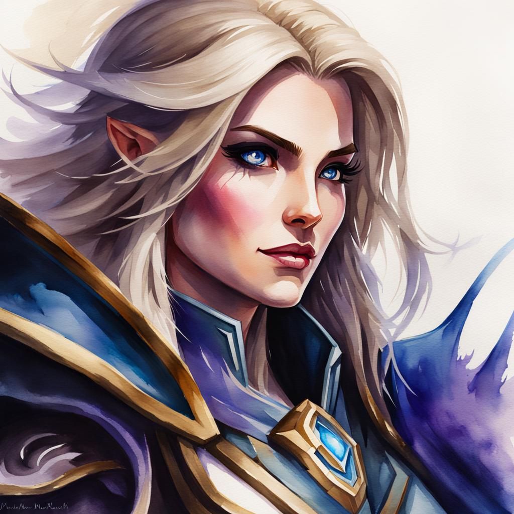 Dark Watercolor Portrait of Jaina Proudmoore