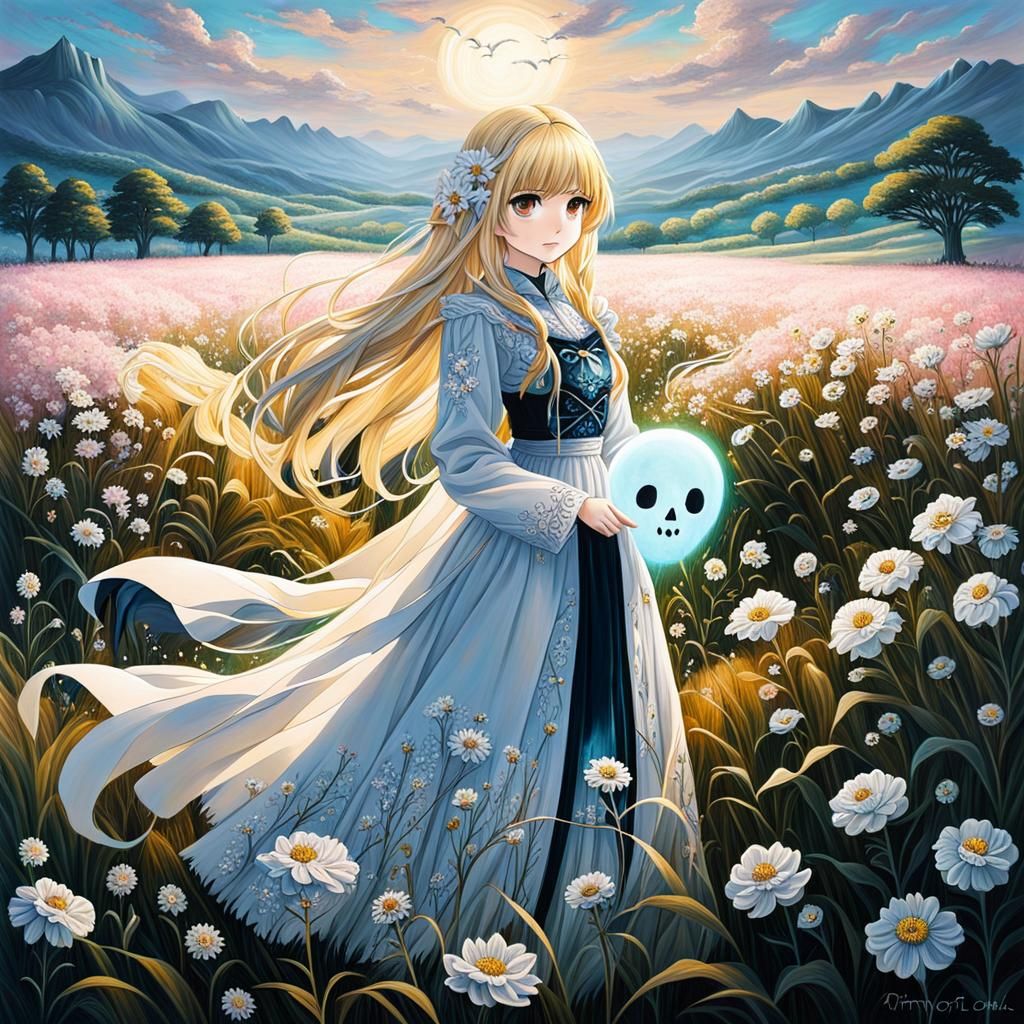 Girl holding a skull