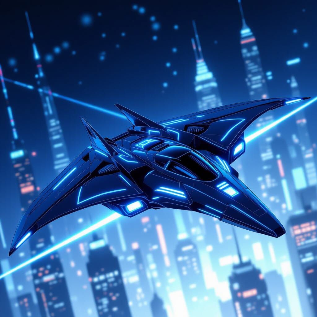 Futuristic Batwing Soars Through Cyberpunk Cityscape