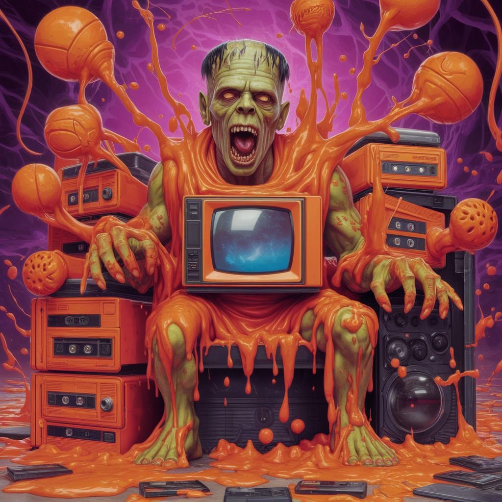 Orange Frankenstein Monster in Dystopian Future