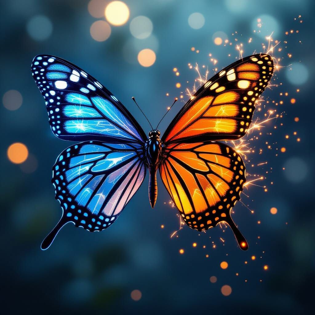 Butterfly of Mercury and Embers, in Neon Style