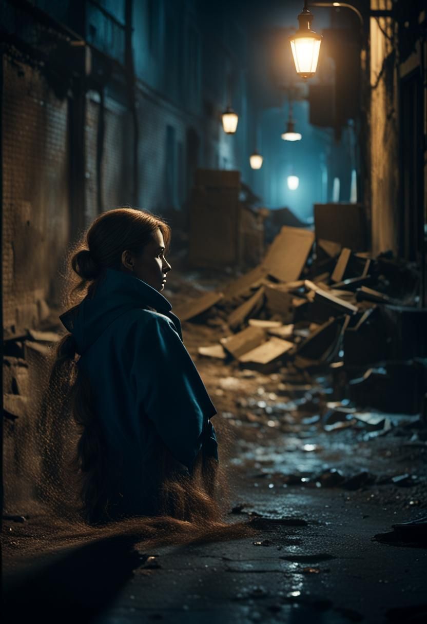 Mysterious Woman in Dimly Lit Alleyway: Film Noir