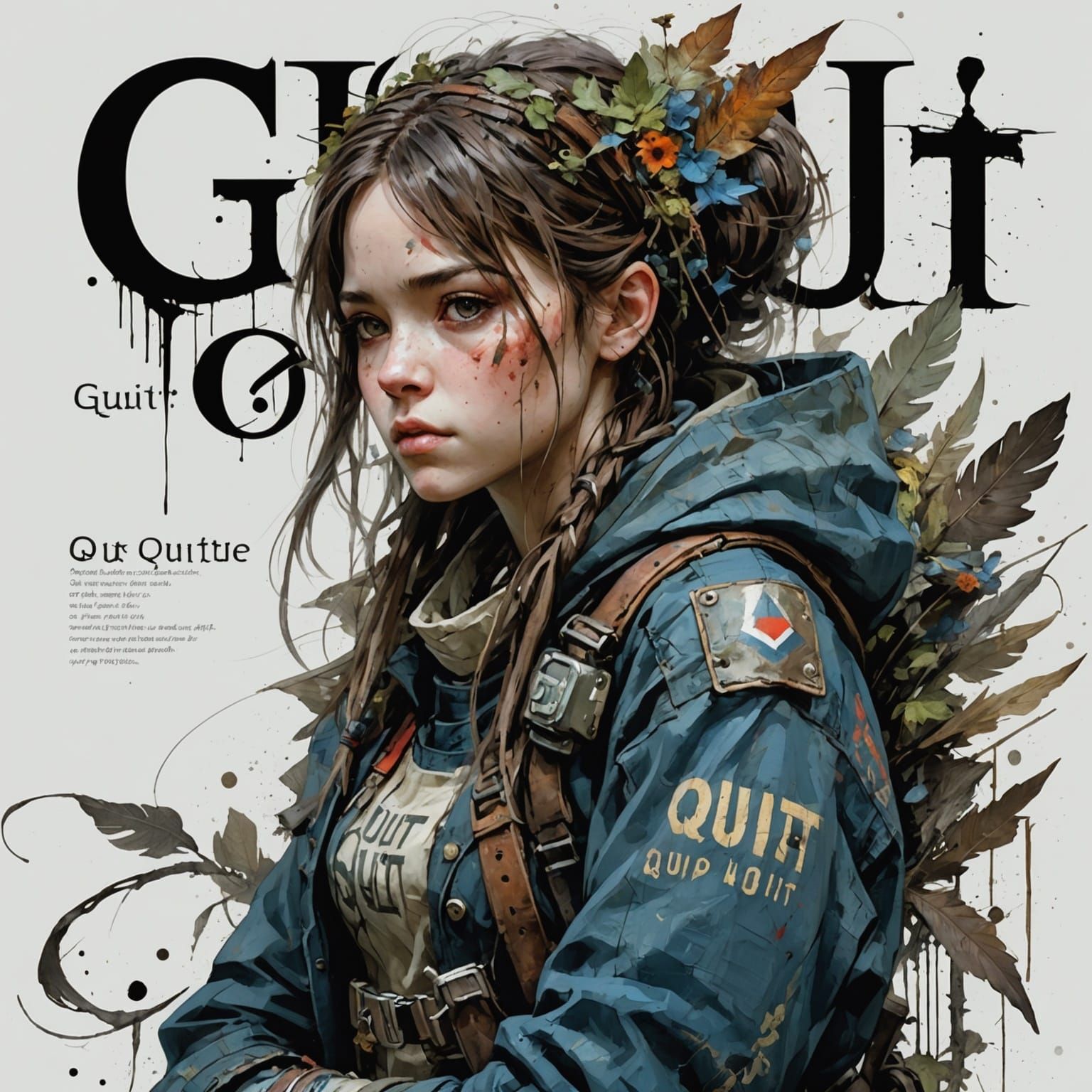 Stylish Painted Text "QUIT" in Dark Fantasy Style