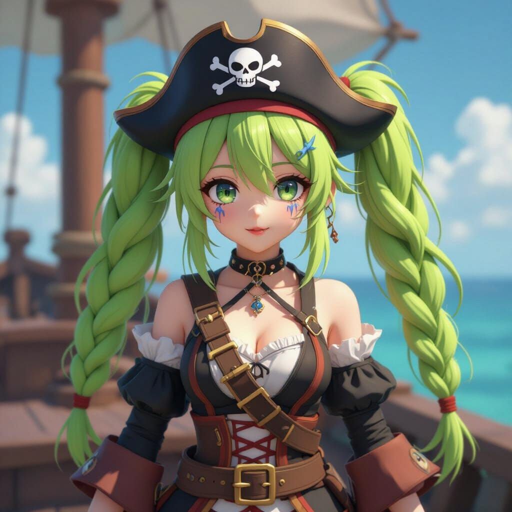 Anime Pirate Character Above Coral Reef in 3D