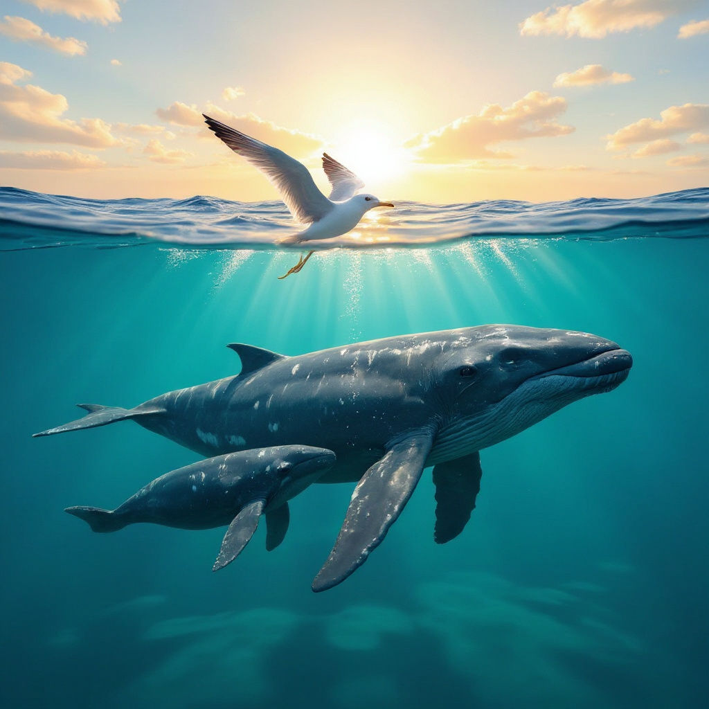 Gray Whale Mother and Baby in Sunlight: National Geographic ...