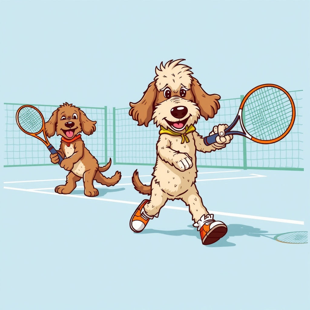 Doodles Play Tennis in Cartoon Style