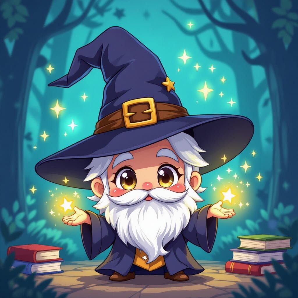 Magical Wizard Sorting Hat in Anime Chibi Style