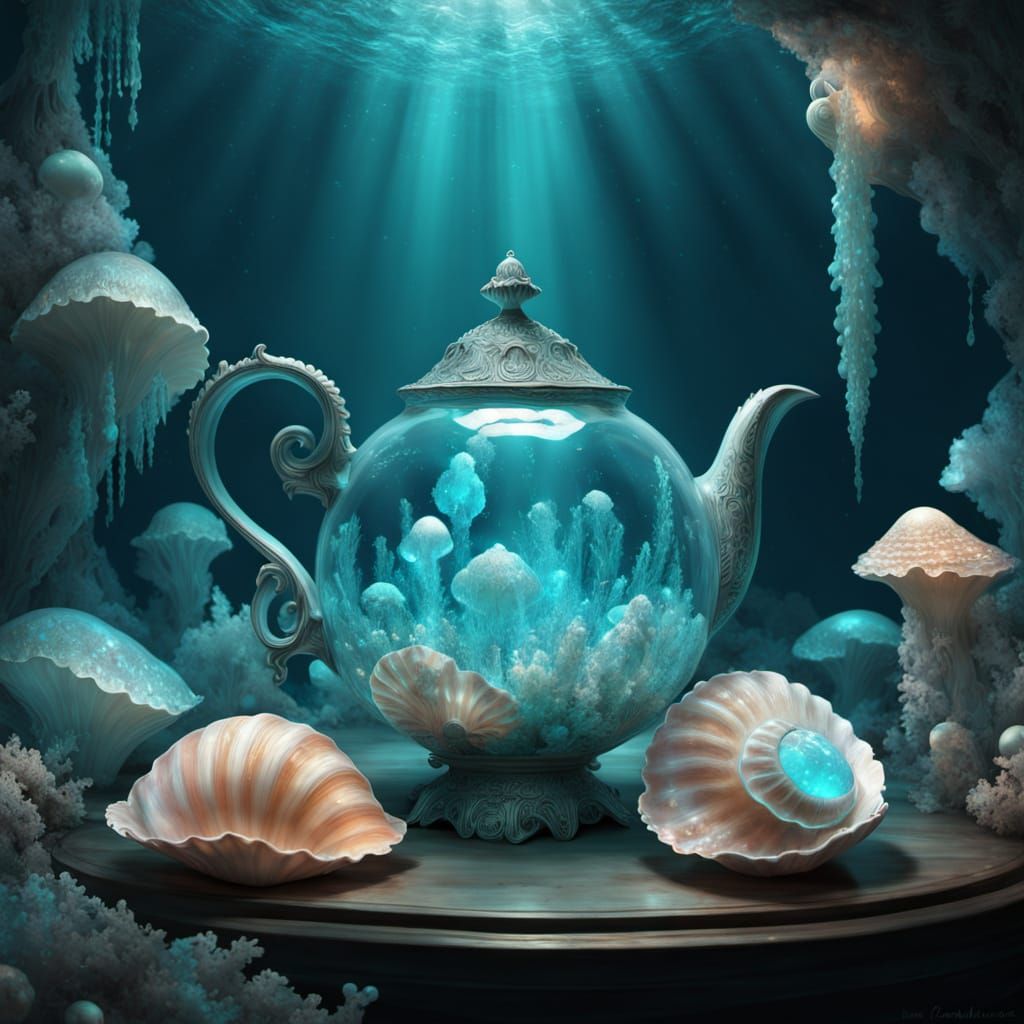 Iridescent Seashell Teapot Pours Glowing Jellyfish Tea