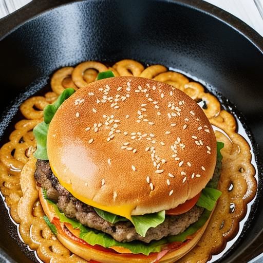 Sleeping hamburger on a frying pan