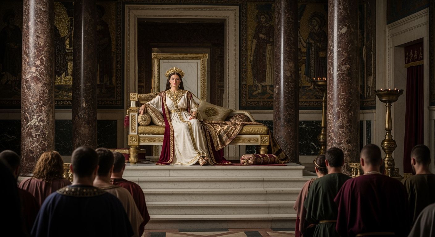 Majestic Roman Empress in Imperial Palace Throne Room