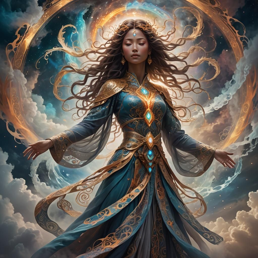 Celestial Woman Surrounded by Ethereal Energy
