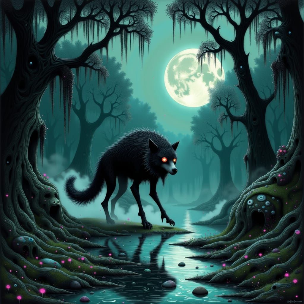 Mysterious Rougarou Roaming Moonlit Bayou