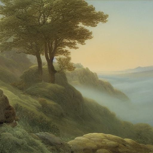 Contemplative Figure Above Fog, Romantic Landscape