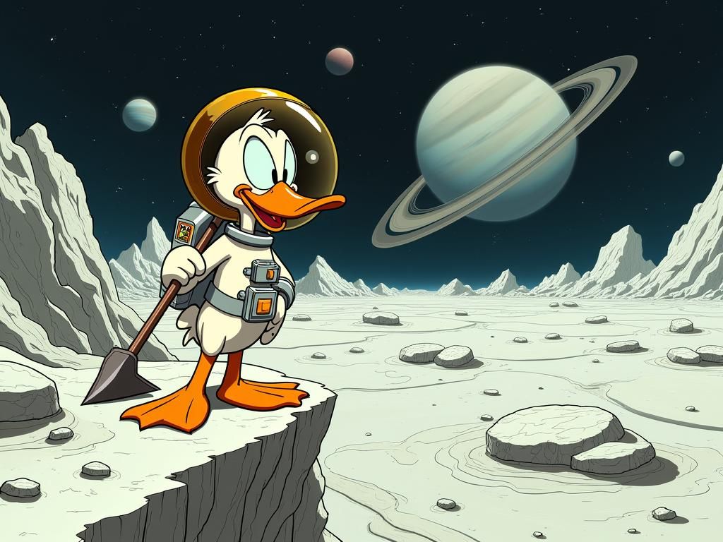Duck Astronaut on Saturn Moon, Looney Tunes Style