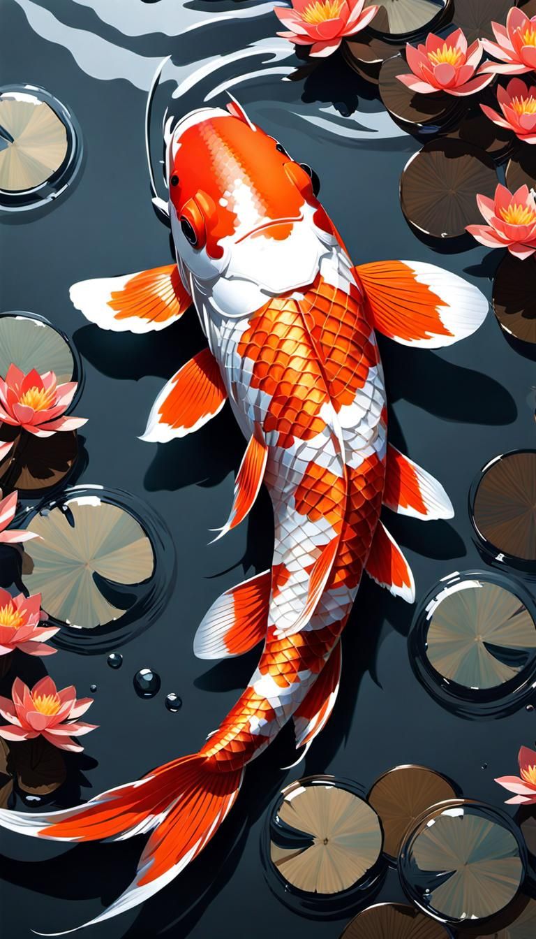 Plaid Koi Fish Illustration in Splash Art Style
