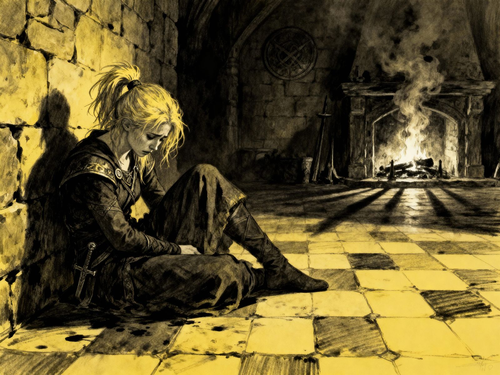 Norse Goddess Charcoal Portrait in Dark Fantasy Style