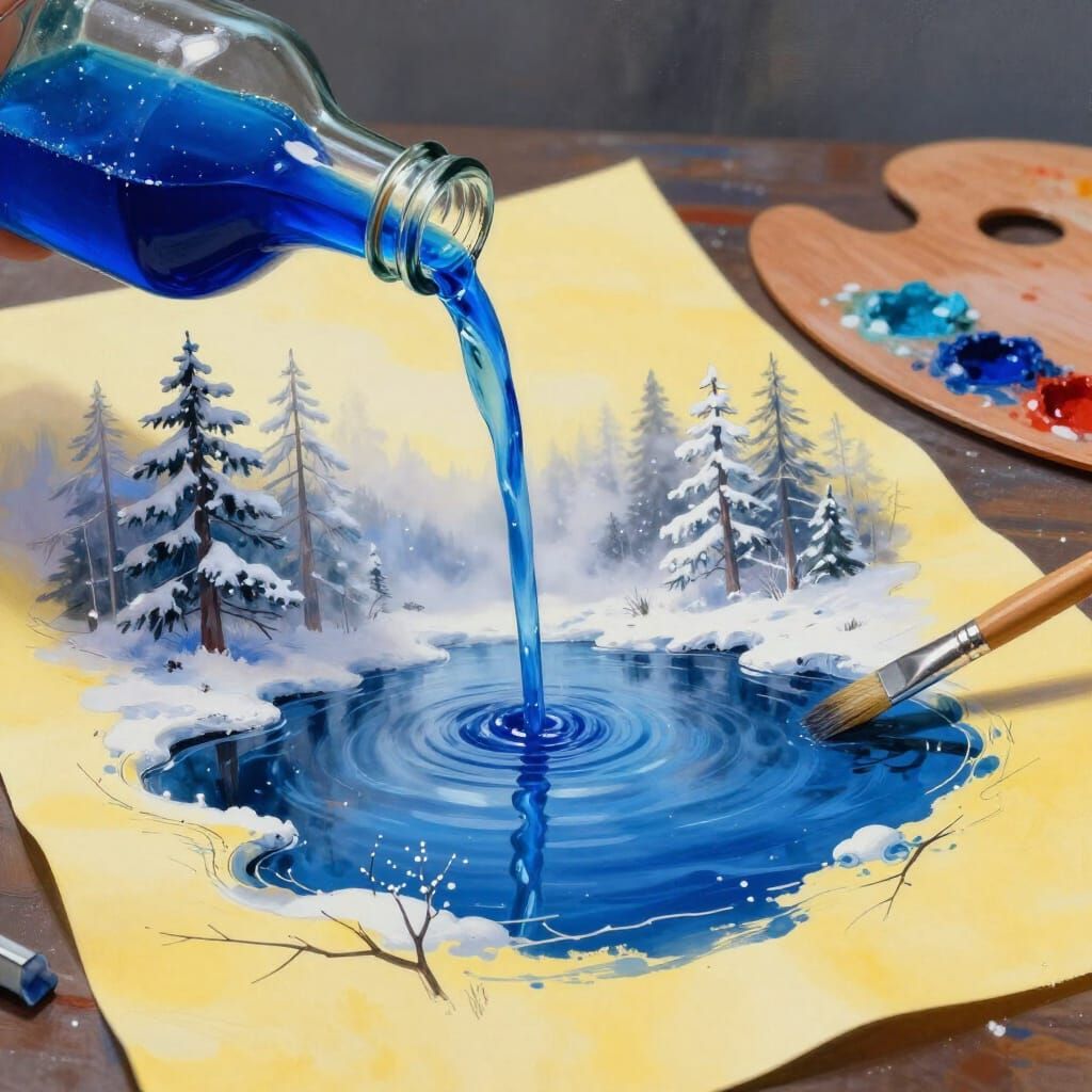 Cobalt Blue Liquid Forest Rises from Paper