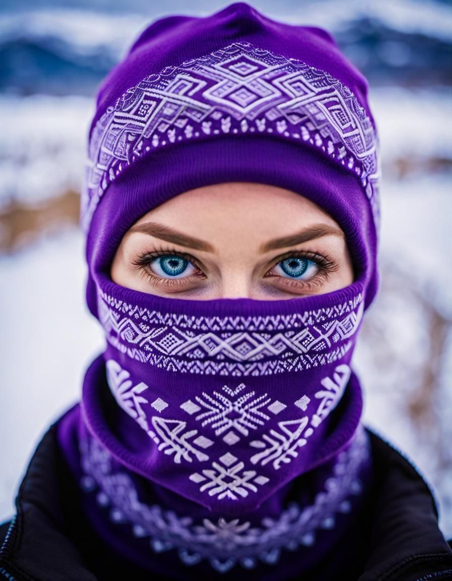 Icelandic Woman in Purple Balaclava, Academic Portrait