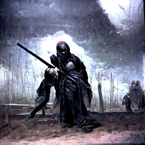 Ninja Assassin War in Gothic Horror Style