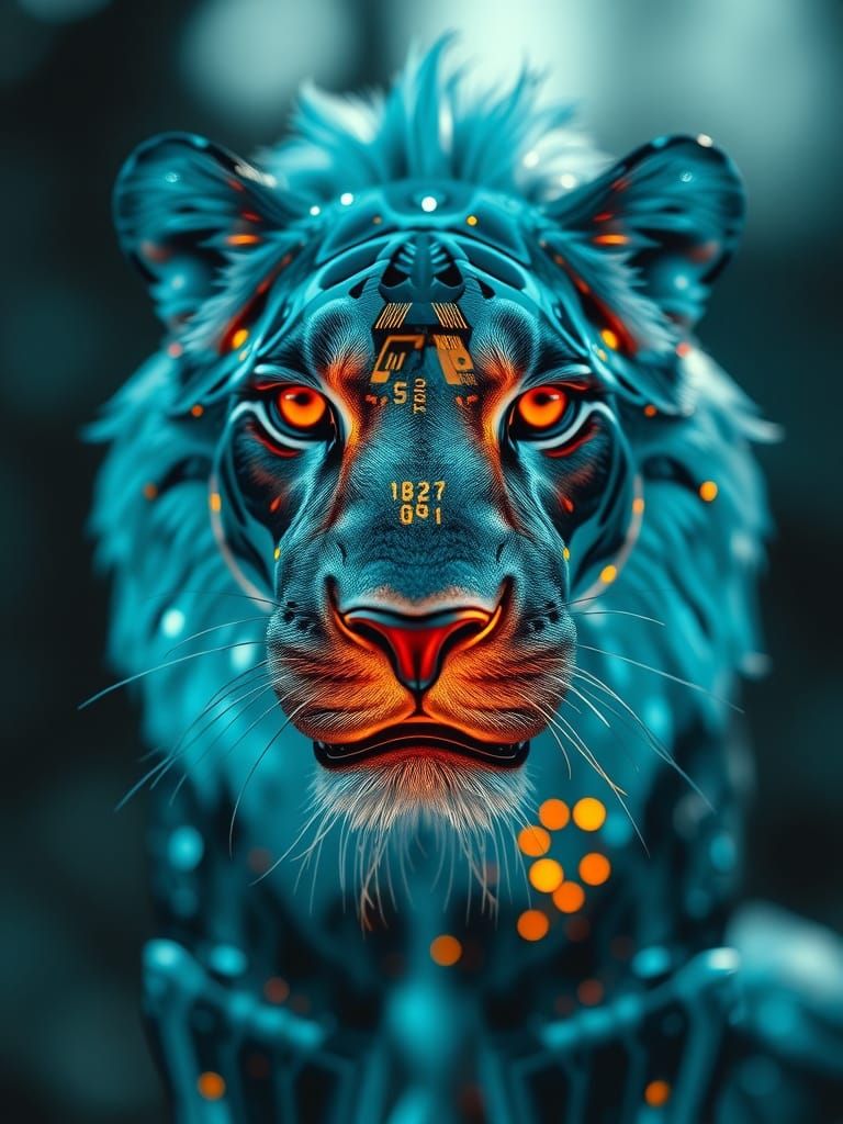 Glass Lion Reveals Circuitry: Hyperreal Macro Shot