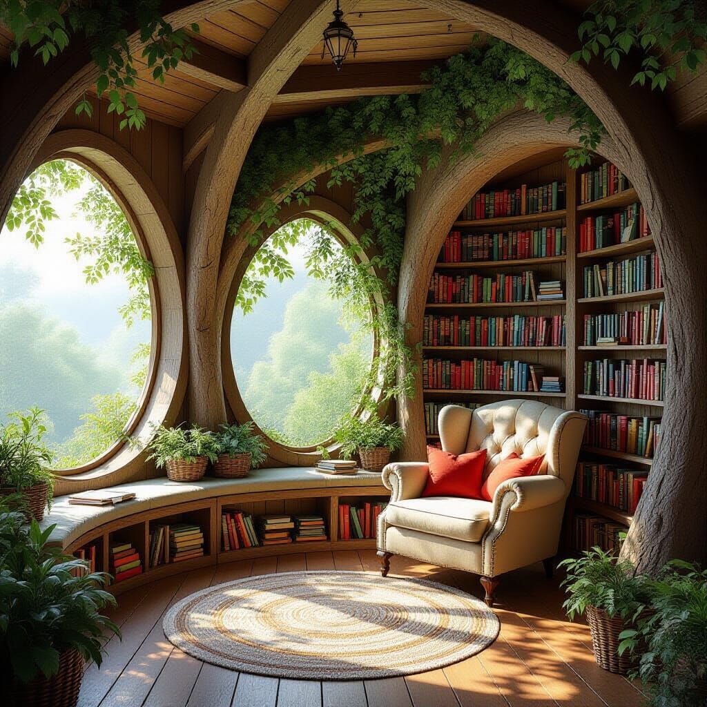Cozy Treehouse Reading Corner: Dreamy Illustration