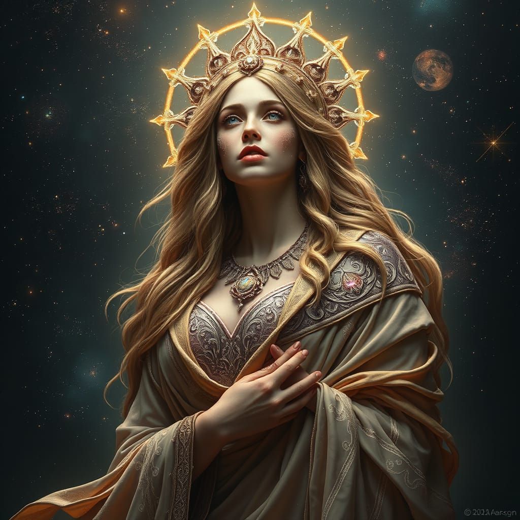 Celestial Goddess in Astral Cosmos, Hyper-Detailed Illustrat...