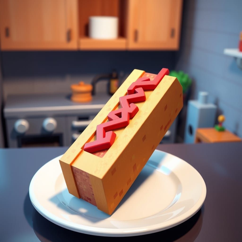 Blocky Hotdog in Minecraft Pixel Art Style