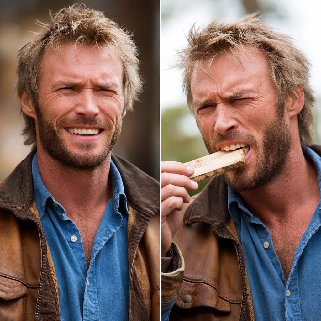 Clint Eastwood Diptych: Smiling and 'Eating Wood'
