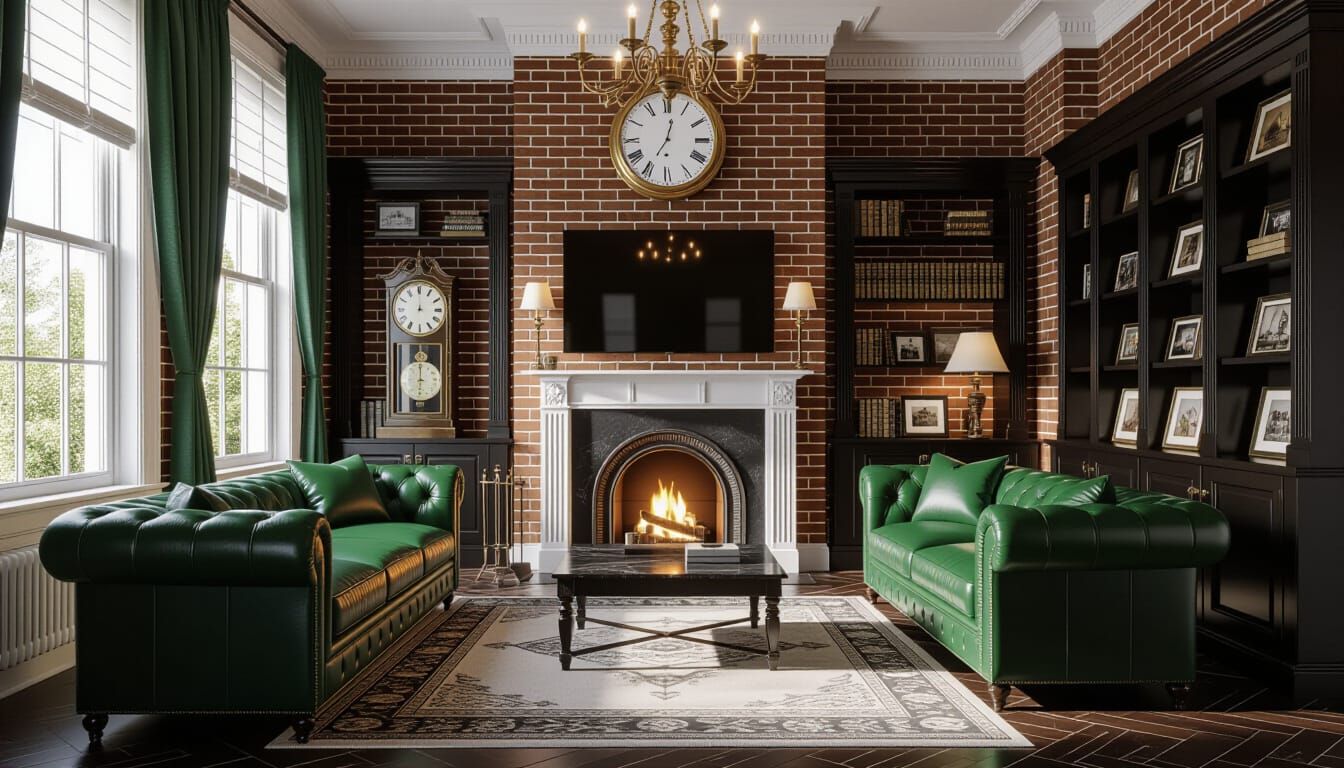 Sunlit Victorian Living Room with Fireplace and Leather Sofa