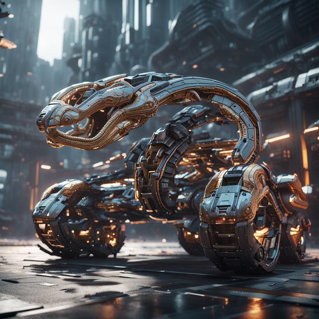 Futuristic King Cobra with Intricate Mech Details