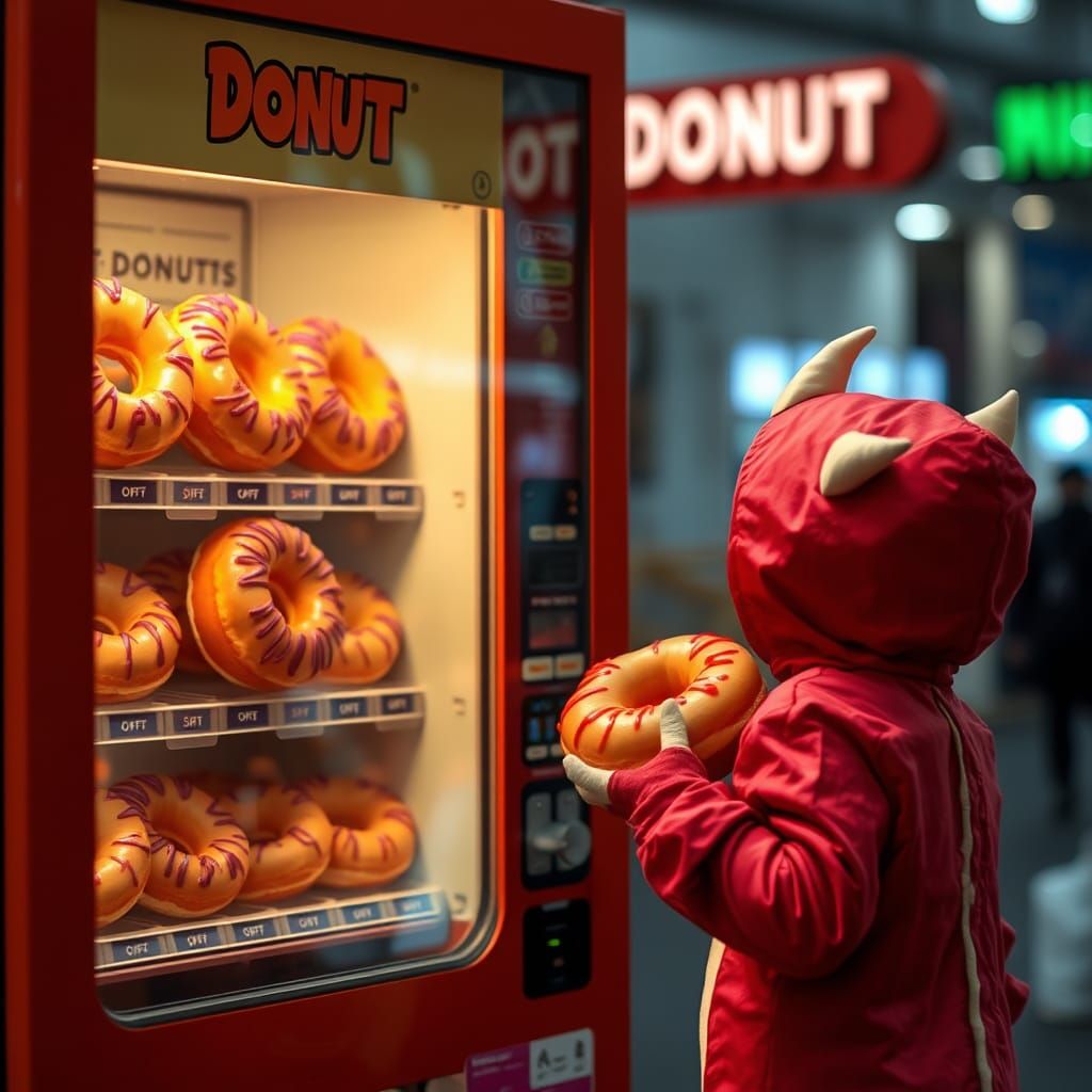 Humorous Donut Vending Machine Scene