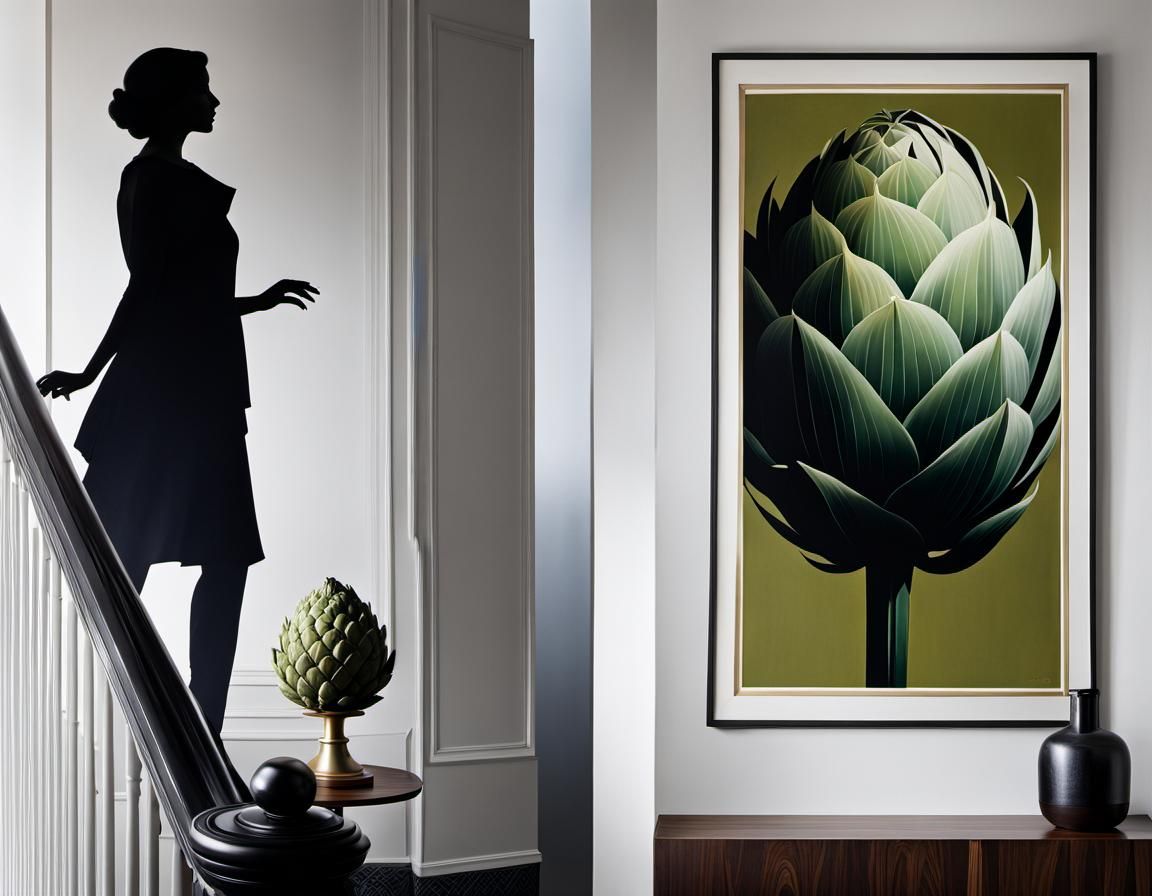 Art Deco Silhouette and Photorealistic Artichoke