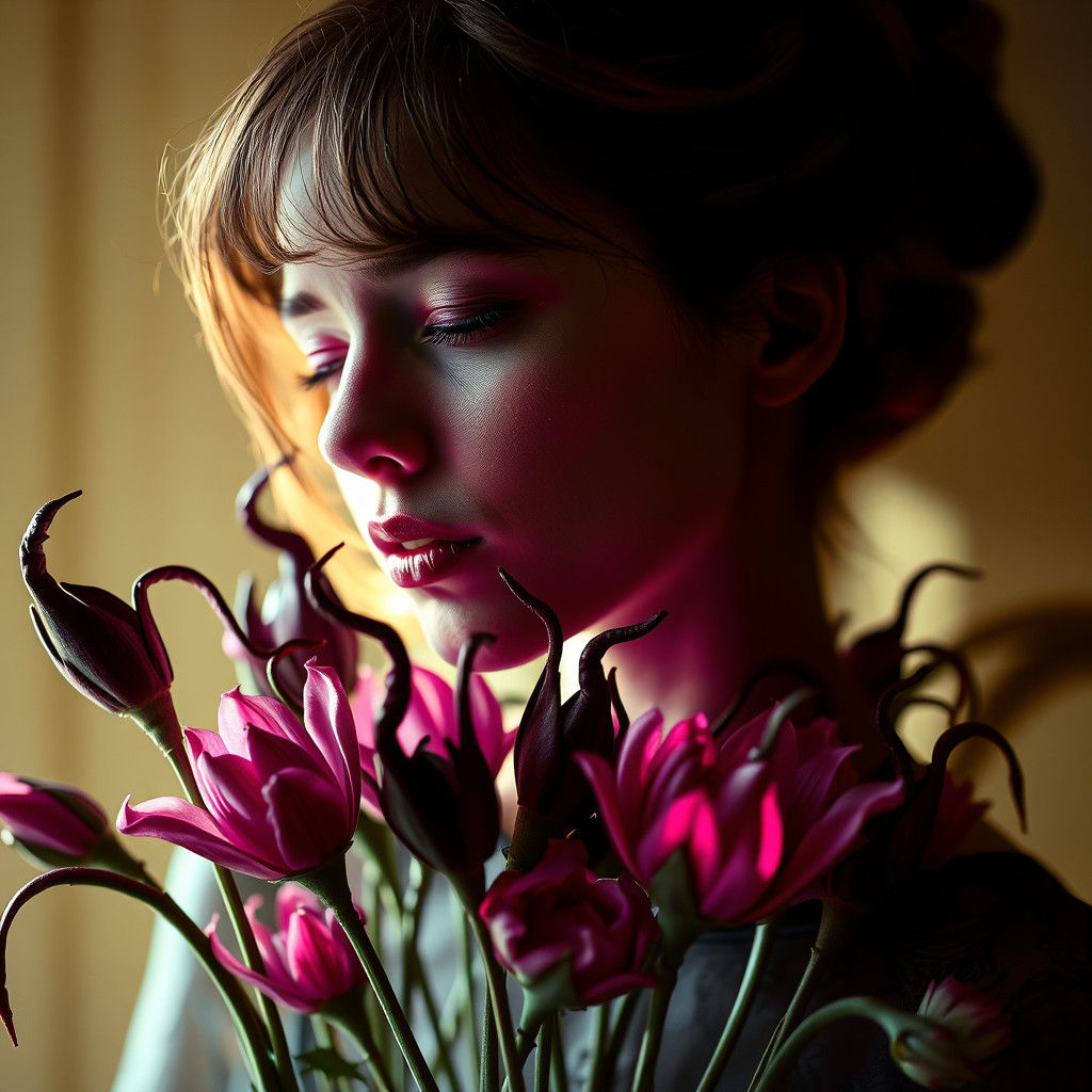 Eerie Double Exposure Portrait with Demonic Flowers