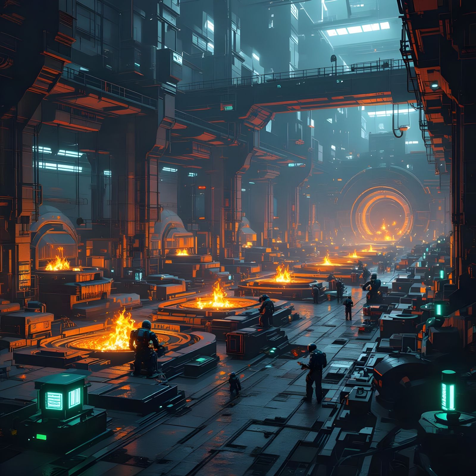 Futuristic Foundry: Robots Forging Metal in Sci-Fi Art