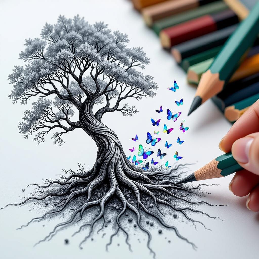 Fantasy Tree Emerges from Pencil Sketch: Matte Painting