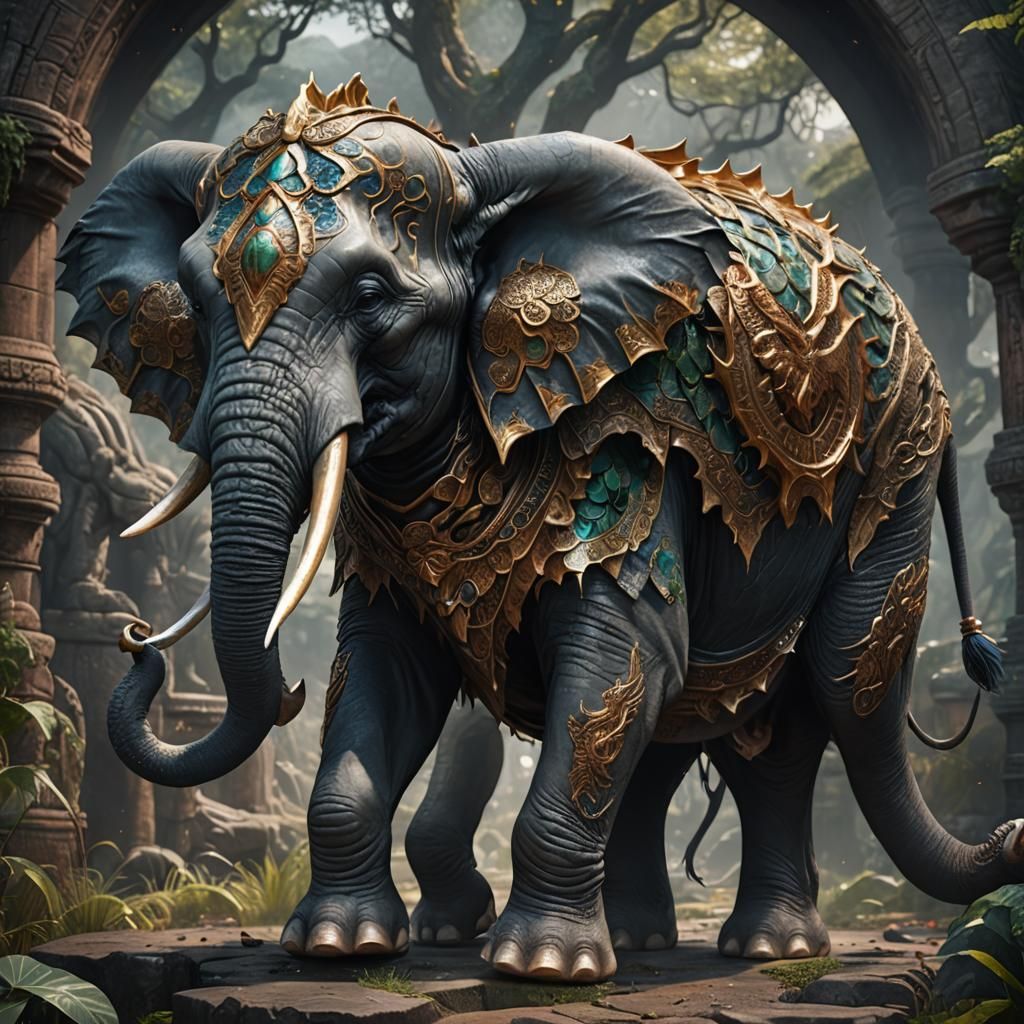 Scaled Elephant: A Fantastical Detailed Matte Painting