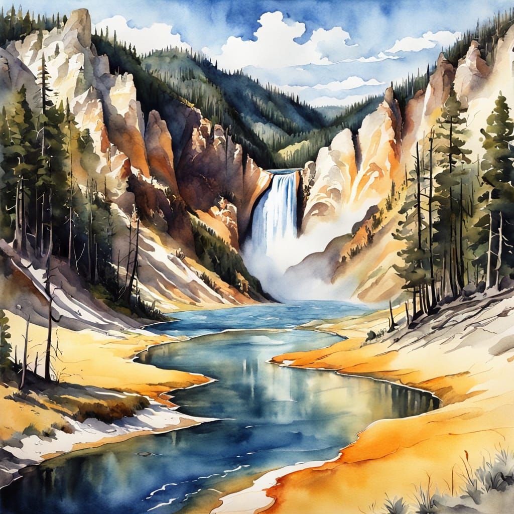 Yellowstone National Park in Dreamy Watercolor
