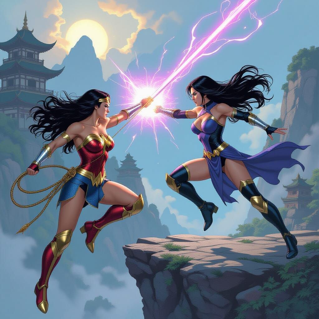 Wonder Woman and Psylocke Cliffside Battle