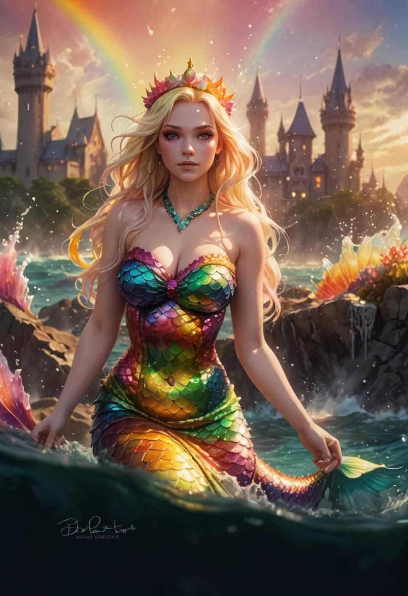 Rainbow Mermaid Queen in Anime Style